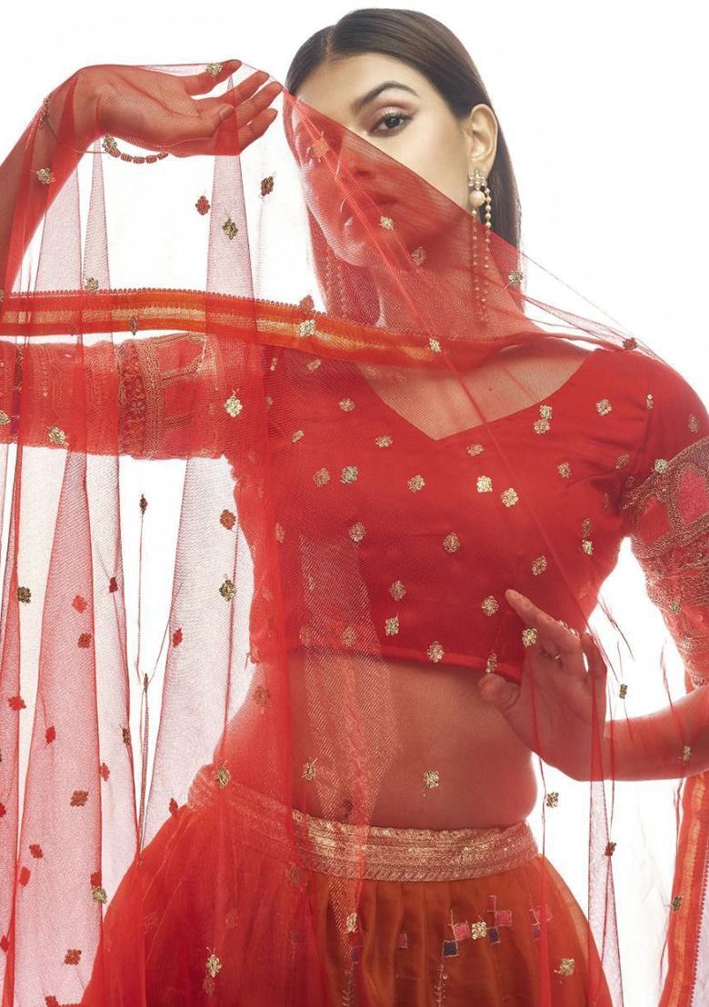 Yellow Embroidered Georgette Lehenga Set