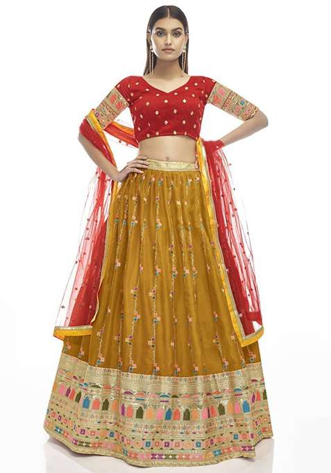 Yellow Georgette Lehenga Set with Embroidered for Diwali | Wedding & Festive Wear