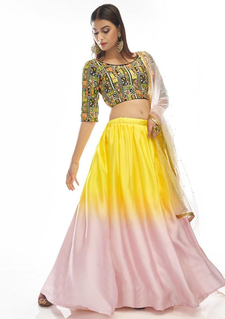 Pink Embroidered Georgette Lehenga Set