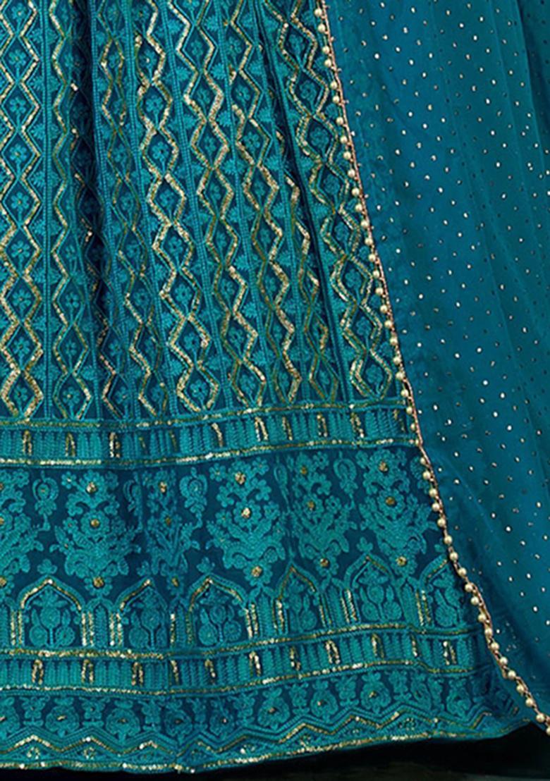 Blue Sequin Embroidered Georgette Lehenga Set