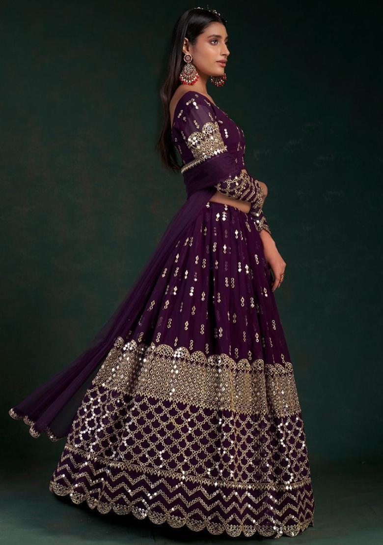 Purple Zari Work Georgette Lehenga Set