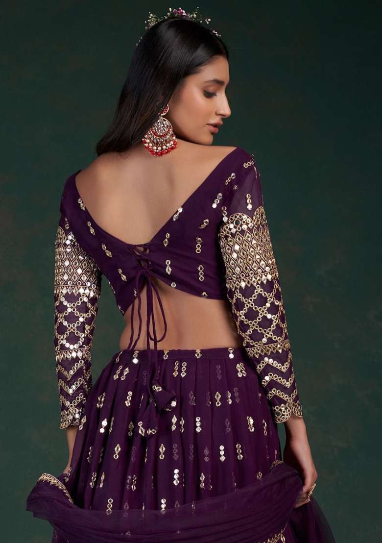 Purple Georgette Lehenga Set with Zari Work for Diwali | Wedding & Festive Wear - Indya