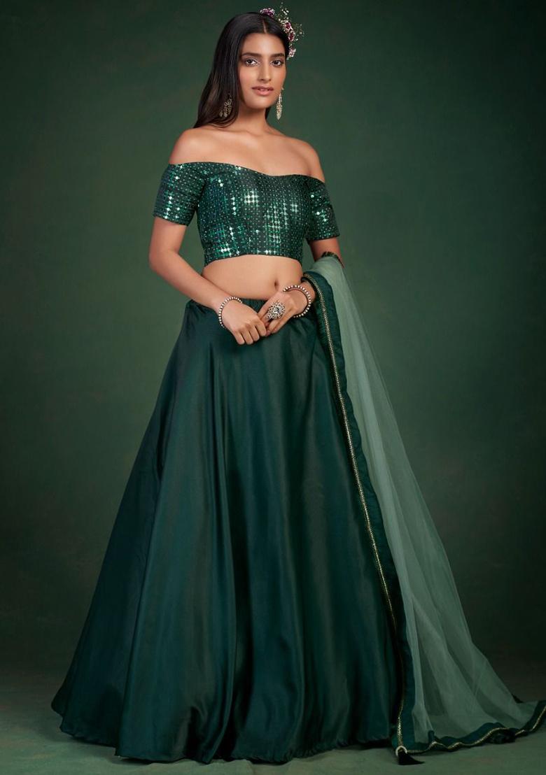 Green Embroidered Silk Lehenga Set