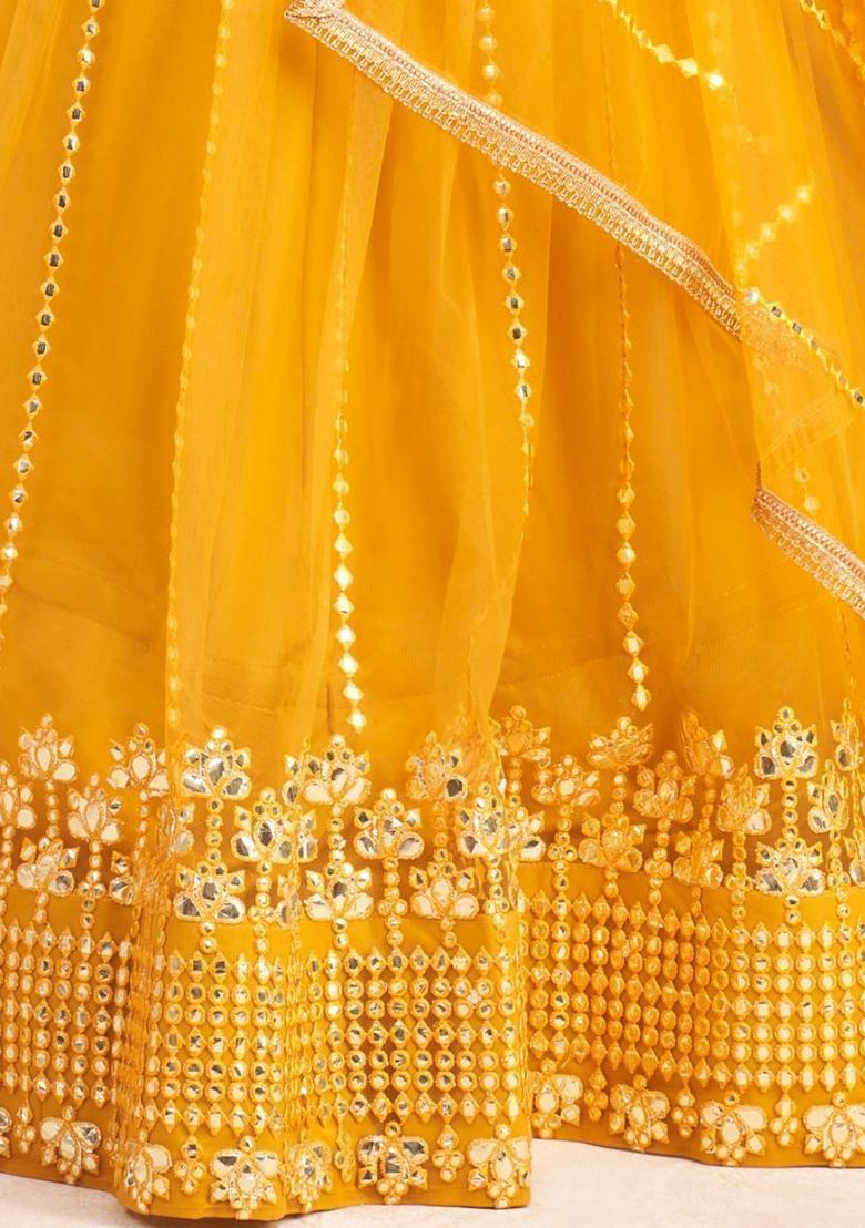 Yellow Embroidered Net Lehenga Set