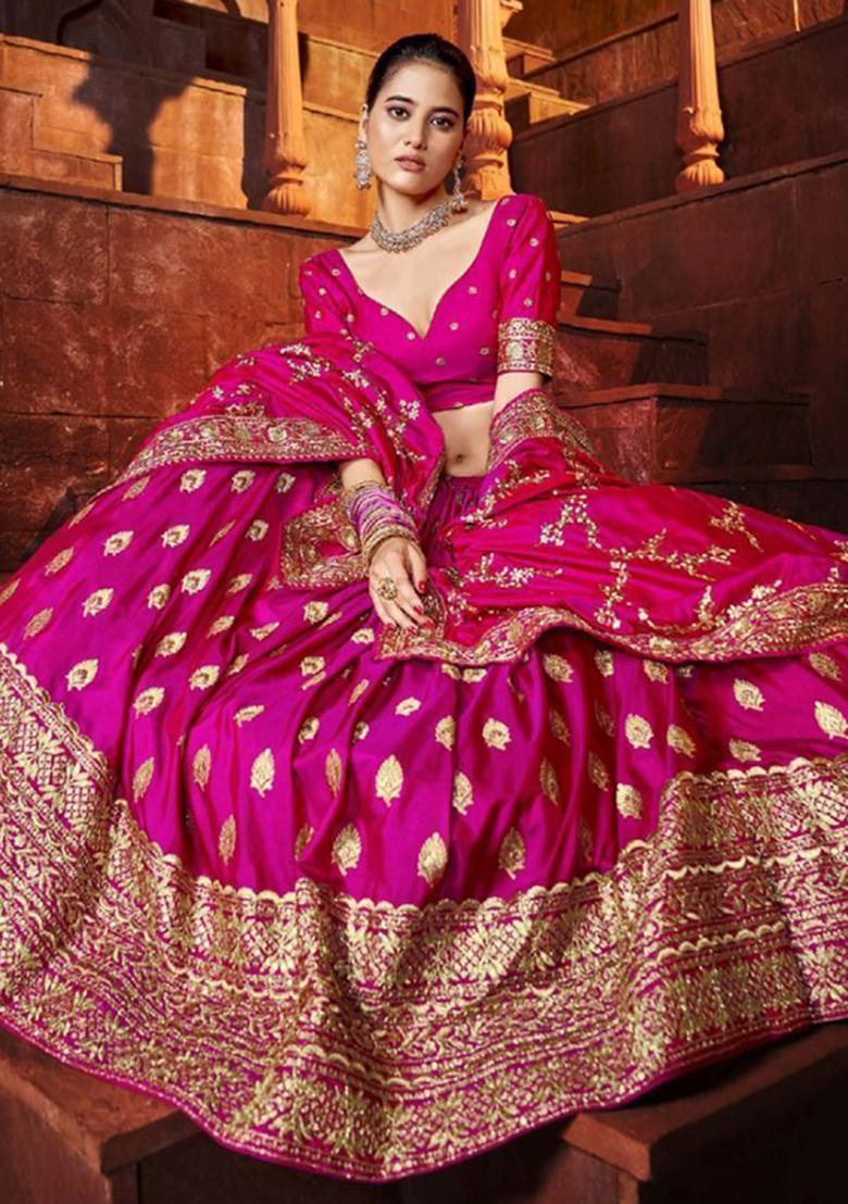 Pink Embroidered Silk Lehenga Set