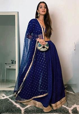 Blue Digital Print Georgette Lehenga Set