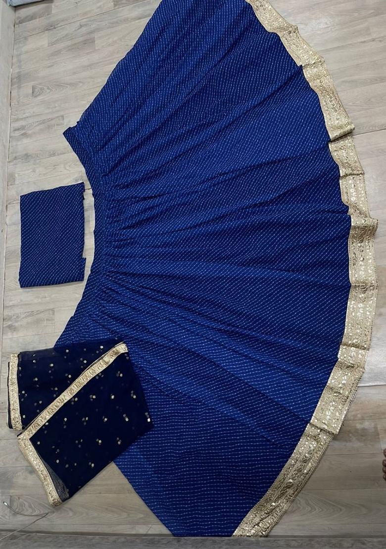 Blue Digital Print Georgette Lehenga Set