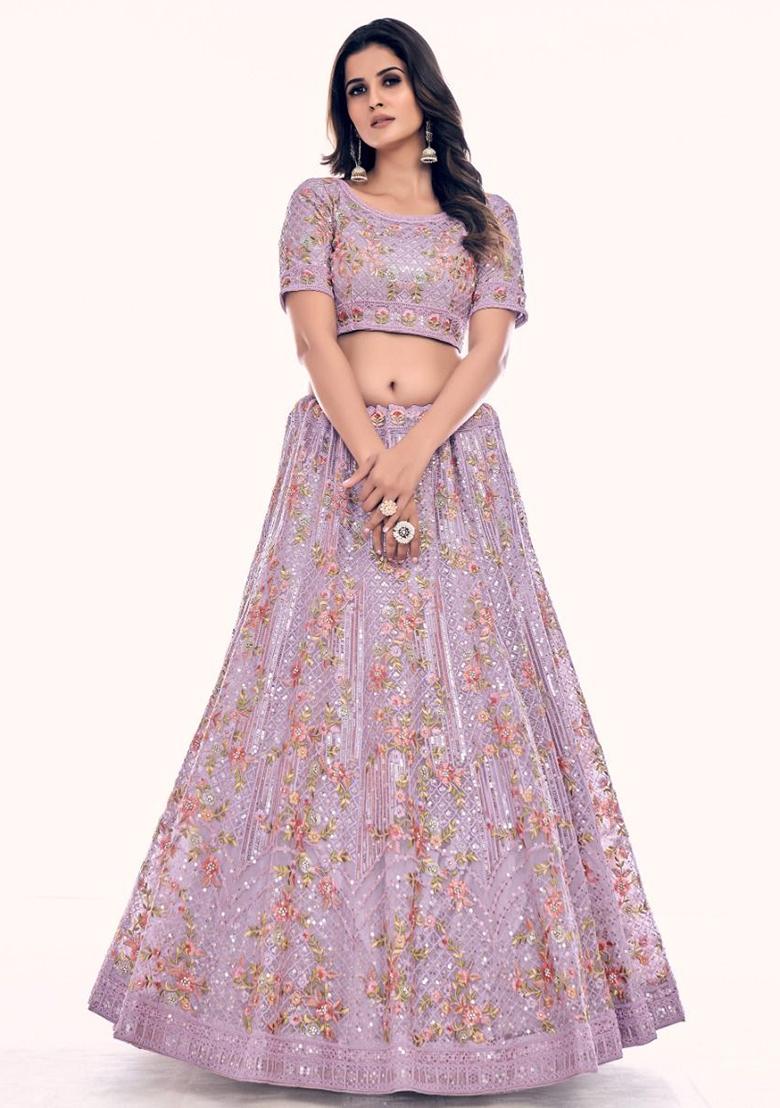 Lavender Embroidered Net Lehenga Set