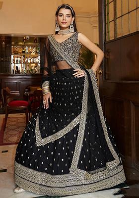 Black Embroidered Net Lehenga Set
