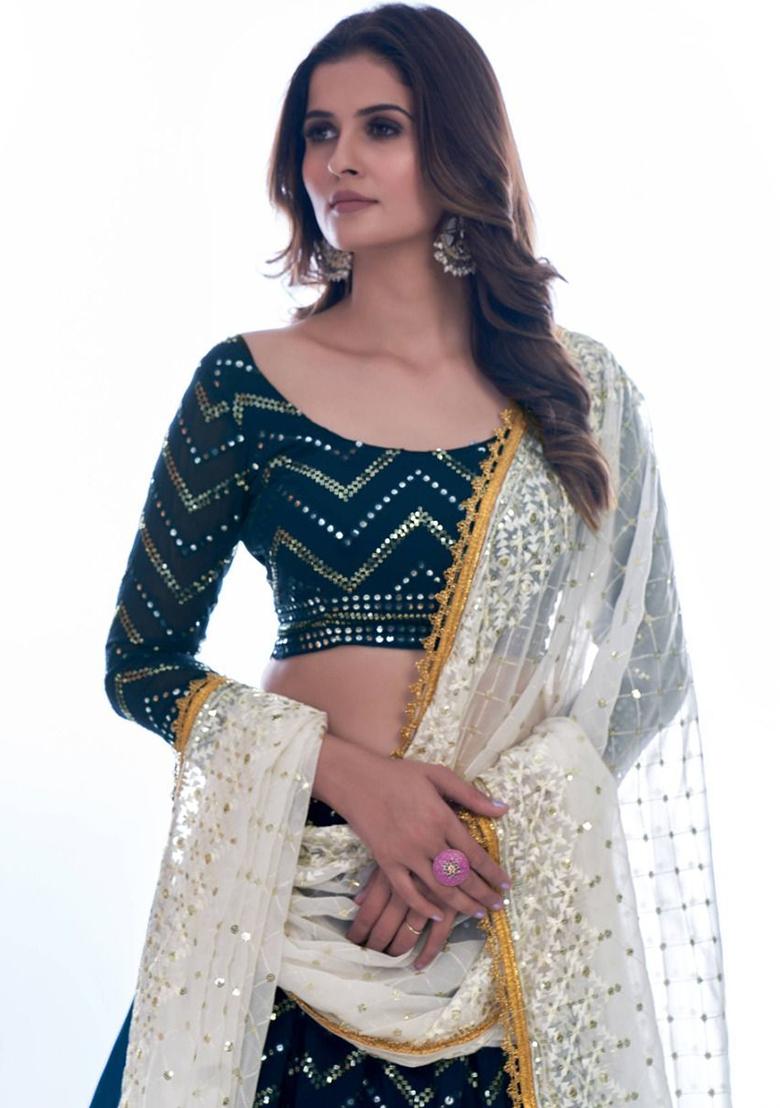 Blue Embroidered Georgette Lehenga Set