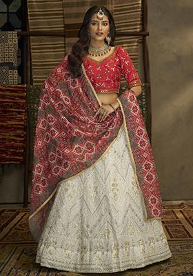 White Embroidered Georgette Lehenga Set