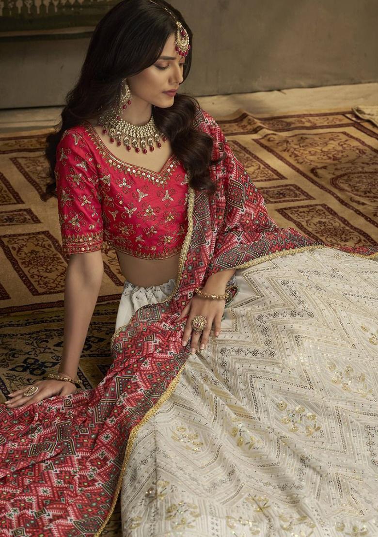 White Embroidered Georgette Lehenga Set