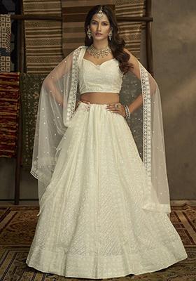 White Embroidered Georgette Lehenga Set
