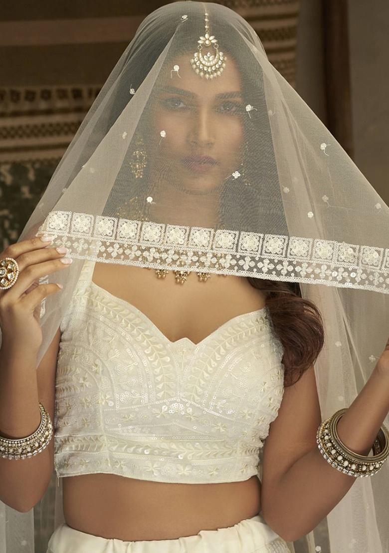 White Embroidered Georgette Lehenga Set