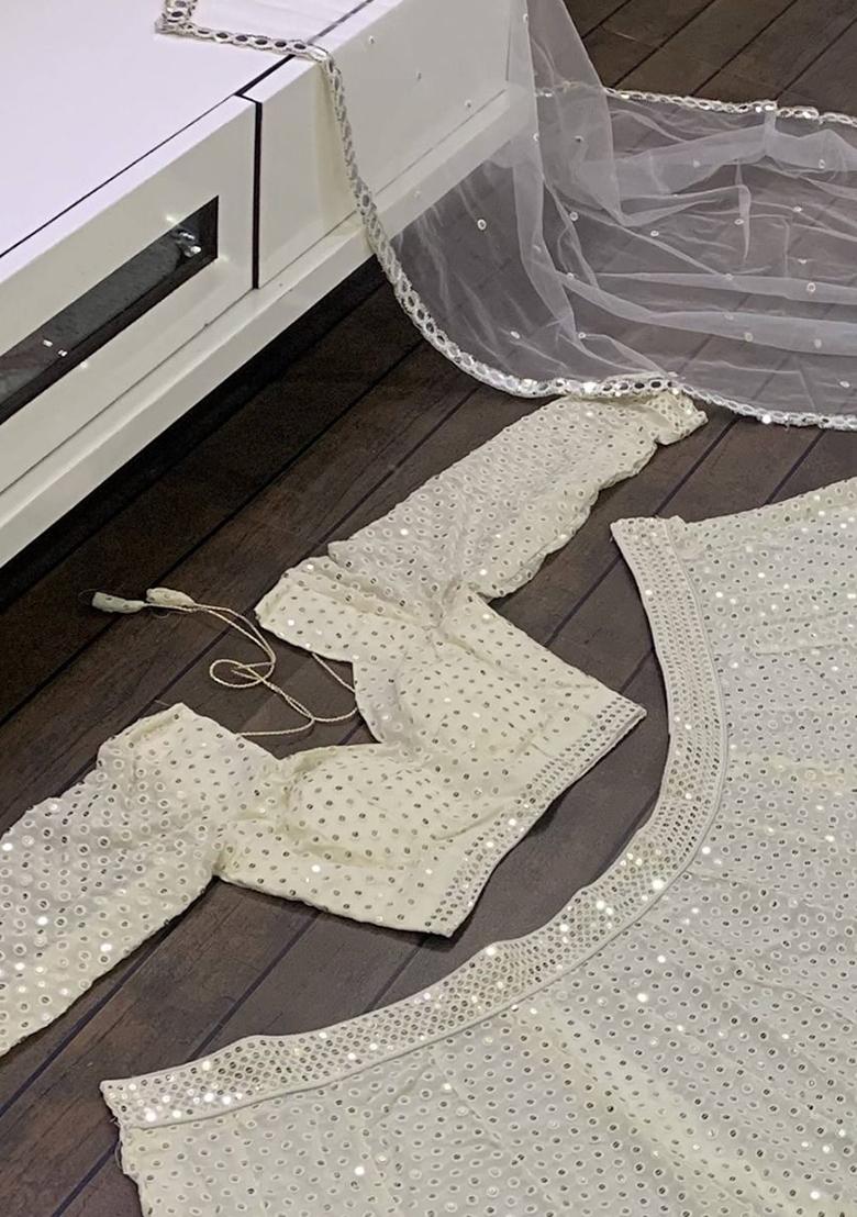 White Embroidered Georgette Lehenga Set