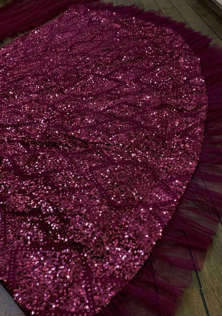 Purple Velvet Lehenga Set with Embroidered & Sequin for Diwali | Wedding & Festive Wear - Indya