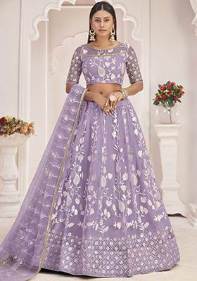 Lavender Embroidered Net Lehenga Set