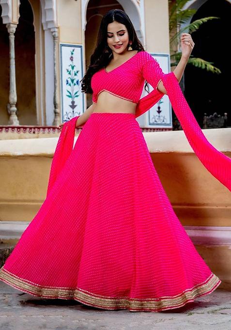 Pink Leheriya Print Georgette Lehenga Set