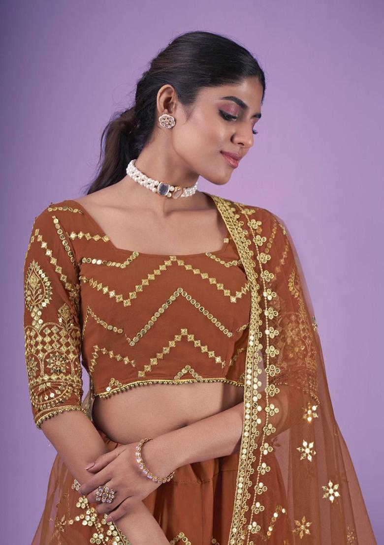 Orange Zari Work Georgette Lehenga Set