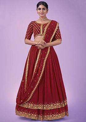 Red Zari Work Georgette Lehenga Set