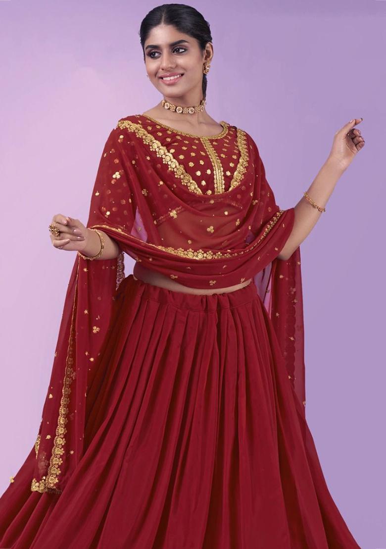 Red Zari Work Georgette Lehenga Set
