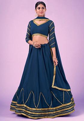 Navy Blue Gota Patti Georgette Lehenga Set