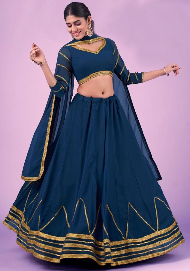 Navy Blue Gota Patti Georgette Lehenga Set