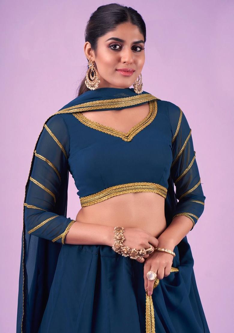 Navy Blue Gota Patti Georgette Lehenga Set