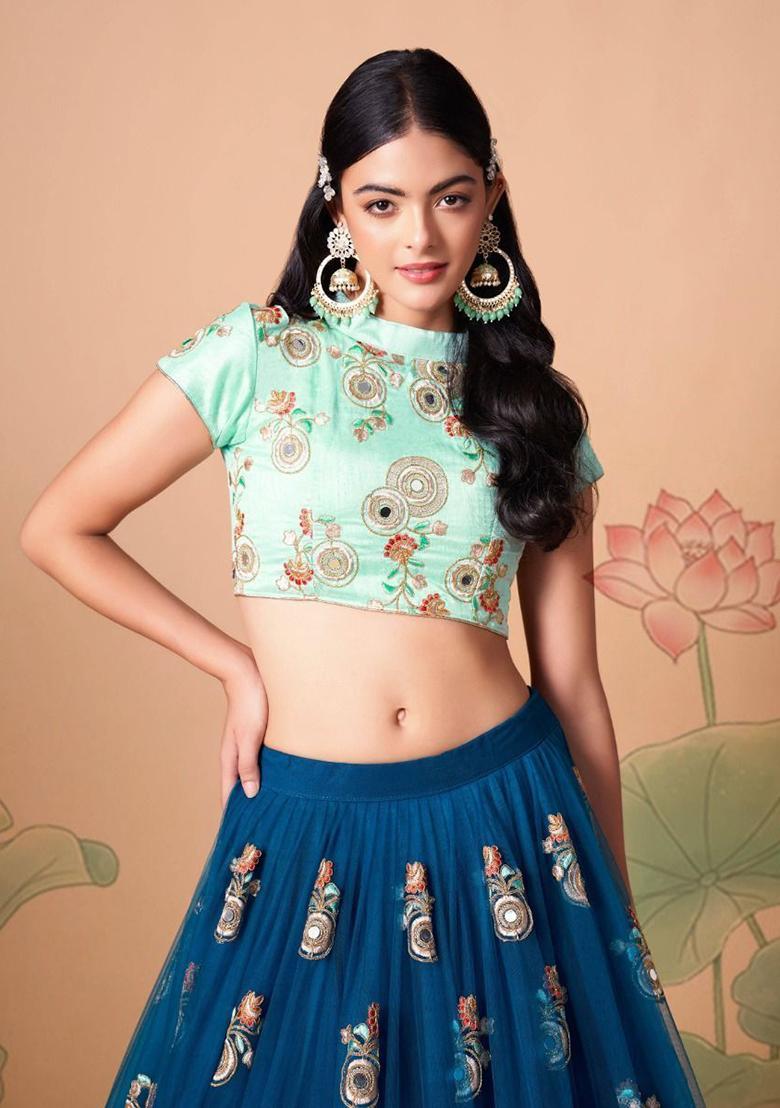 Blue Embroidered Net Lehenga Set