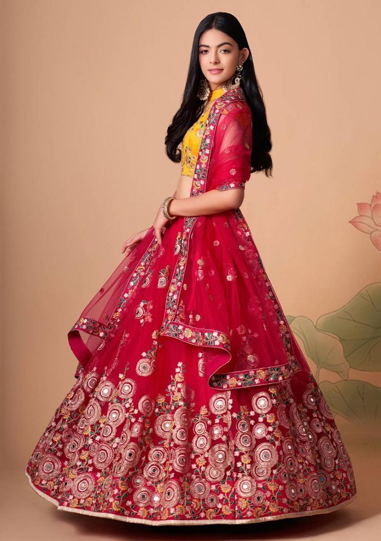 Pink Embroidered Net Lehenga Set
