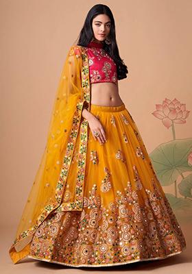 Yellow Sequin Embroidered Net Lehenga Set