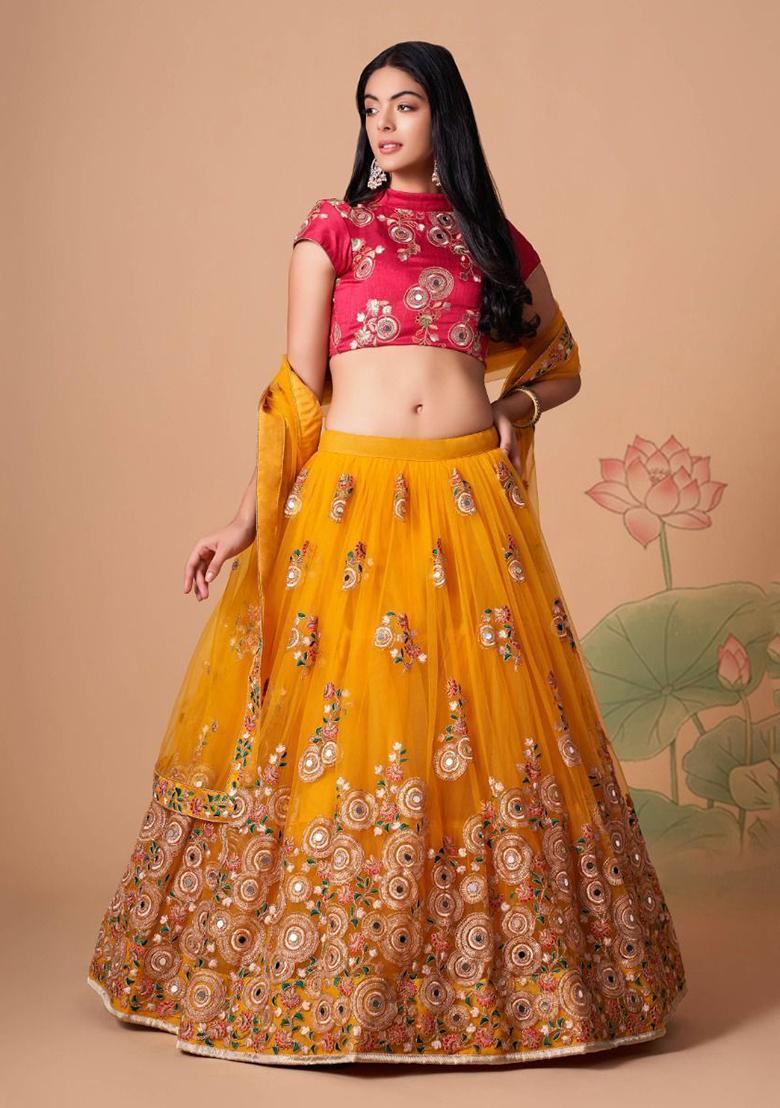 Yellow Sequin Embroidered Net Lehenga Set