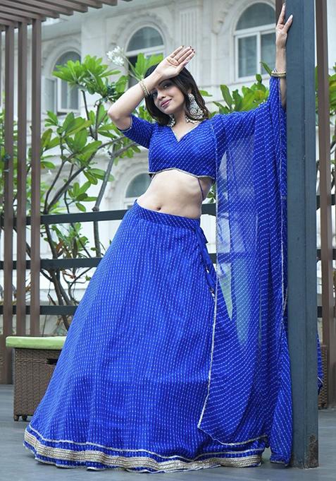 Blue Printed Georgette Lehenga Set