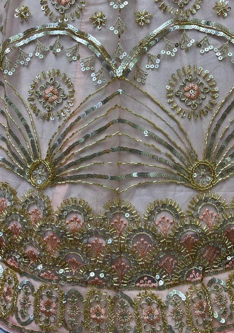 Peach Sequin Embroidered Net Lehenga Set