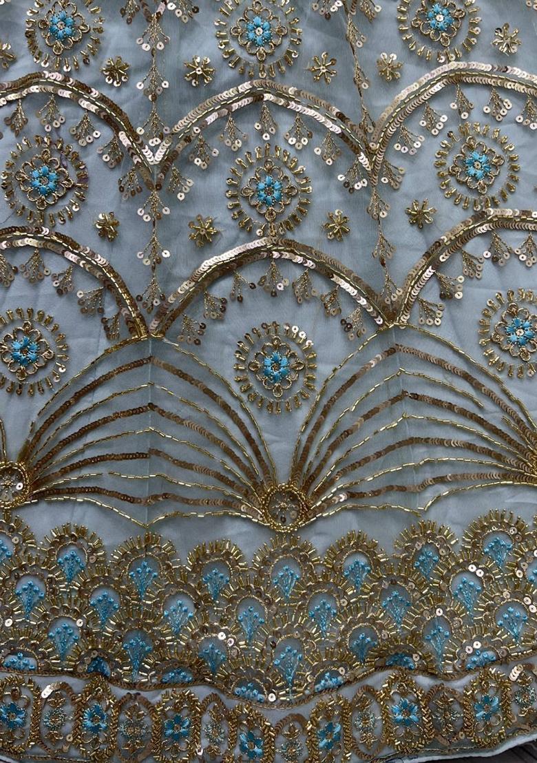 Sky Blue Sequin Embroidered Poly Blend Lehenga Set