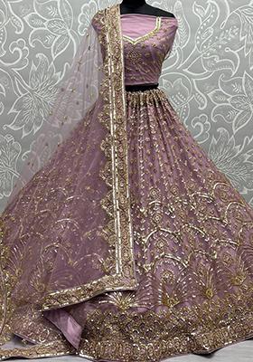 Purple Sequin Embroidered Poly Blend Lehenga Set