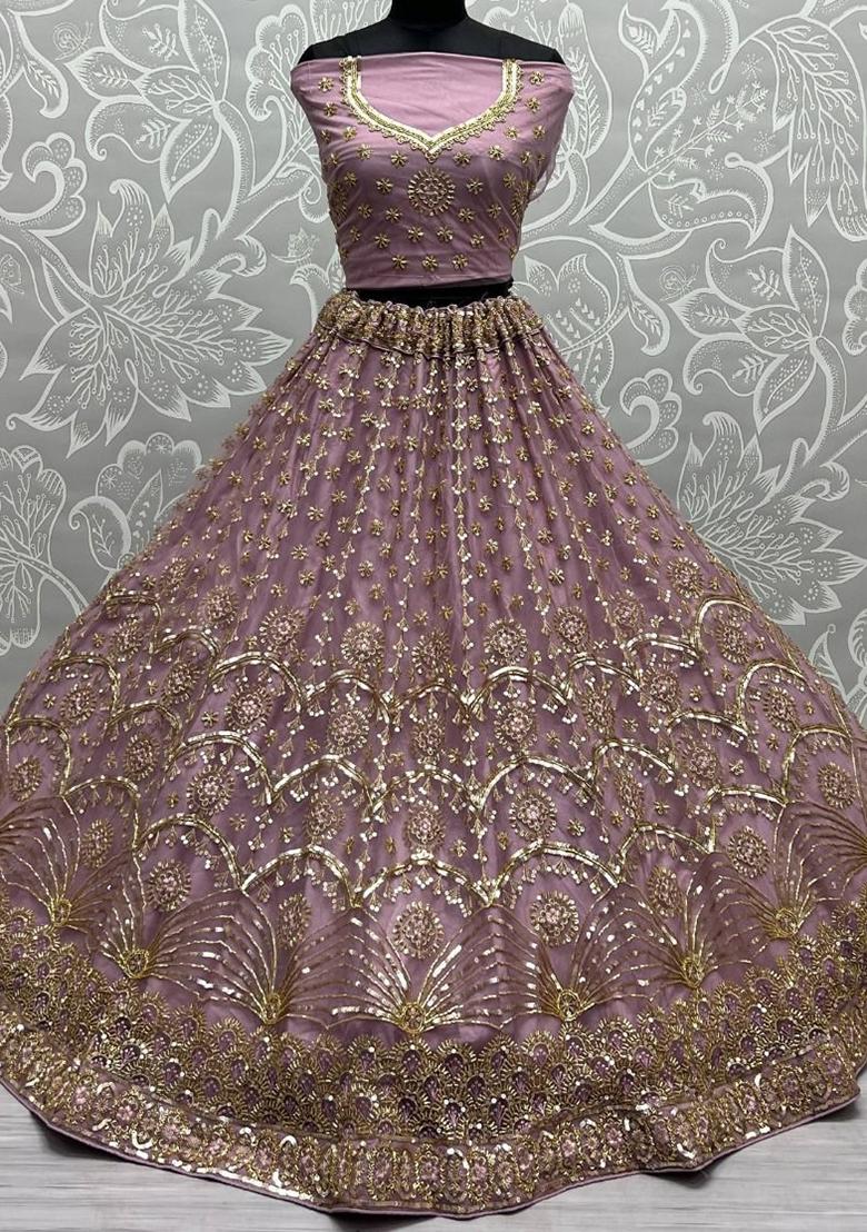 Purple Sequin Embroidered Poly Blend Lehenga Set