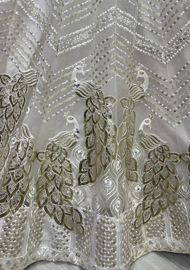 White Sequin Embroidered Poly Blend Lehenga Set