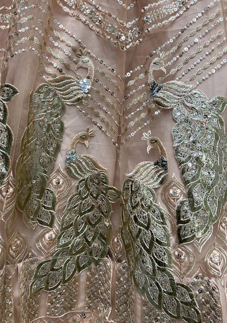 Peach Sequin Embroidered Poly Blend Lehenga Set