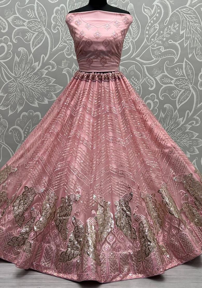 Pink Sequin Embroidered Poly Blend Lehenga Set