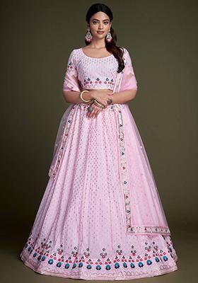 Pink Sequin Embroidered Georgette Lehenga Set