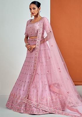 Pink Sequin Embroidered Georgette Lehenga Set