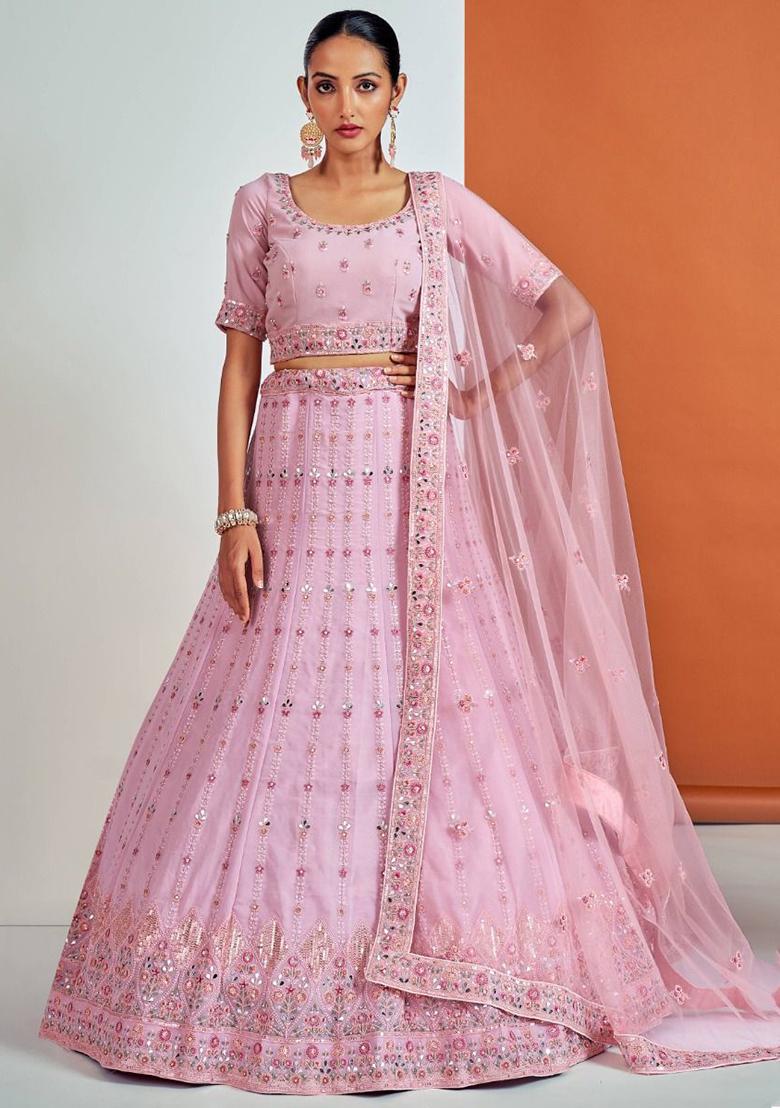 Pink Sequin Embroidered Georgette Lehenga Set