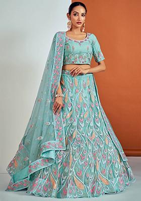 Sky Blue Embroidered Net Lehenga Set