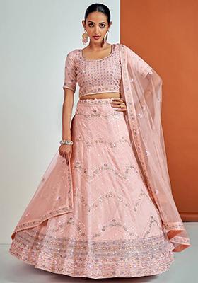 Peach Sequin Embroidered Georgette Lehenga Set