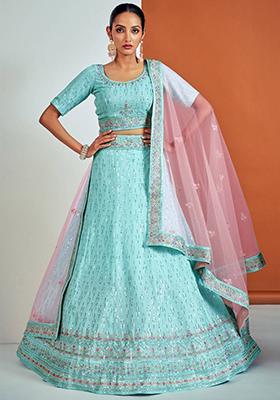 Sky Blue Sequin Embroidered Georgette Lehenga Set