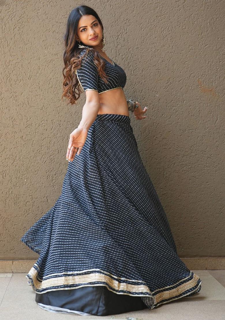 Black Leheriya Print Georgette Lehenga Set