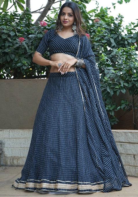 Black Leheriya Print Georgette Lehenga Set