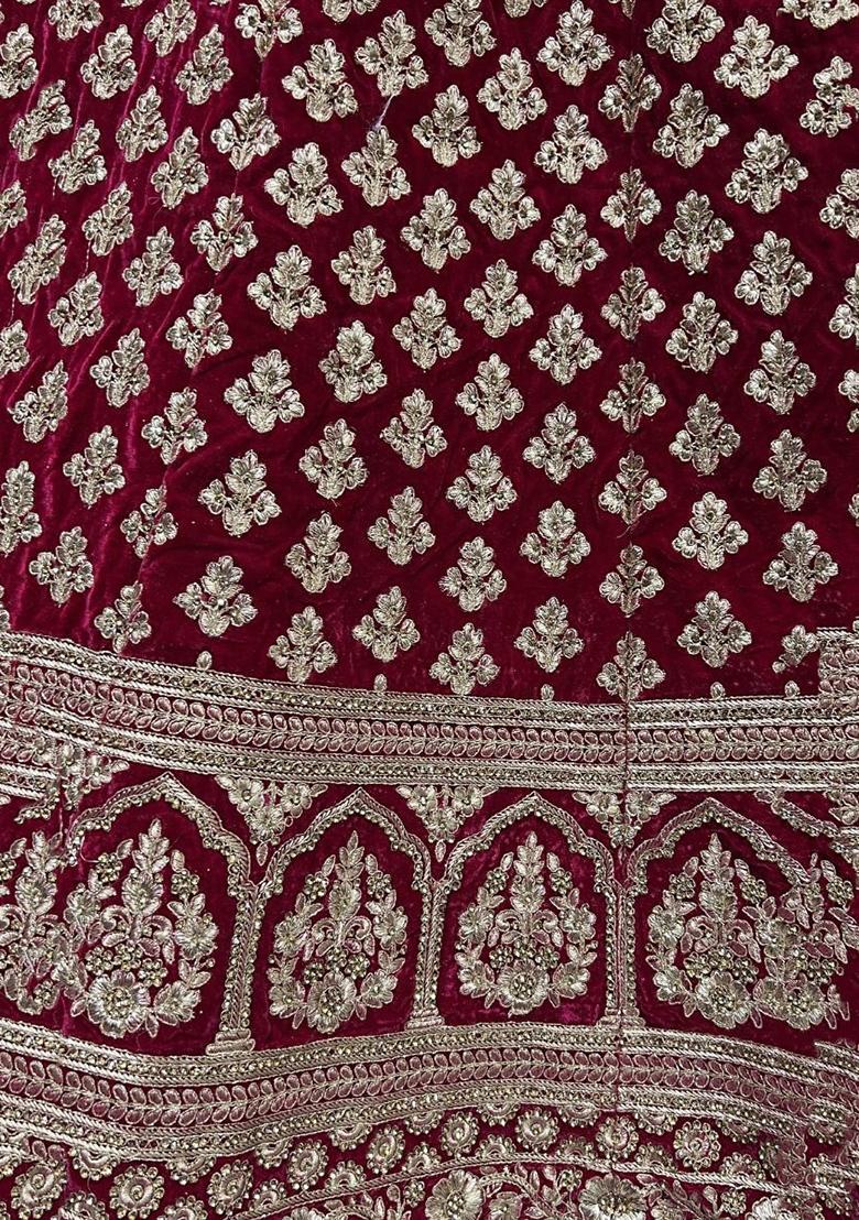 Red Embroidered Velvet Lehenga Set