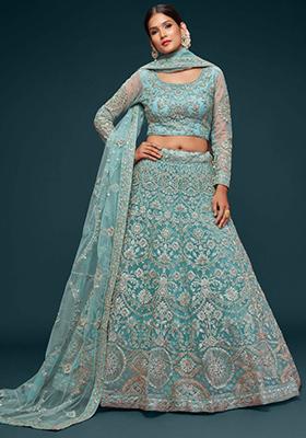 Sky Blue Embroidered Net Lehenga Set